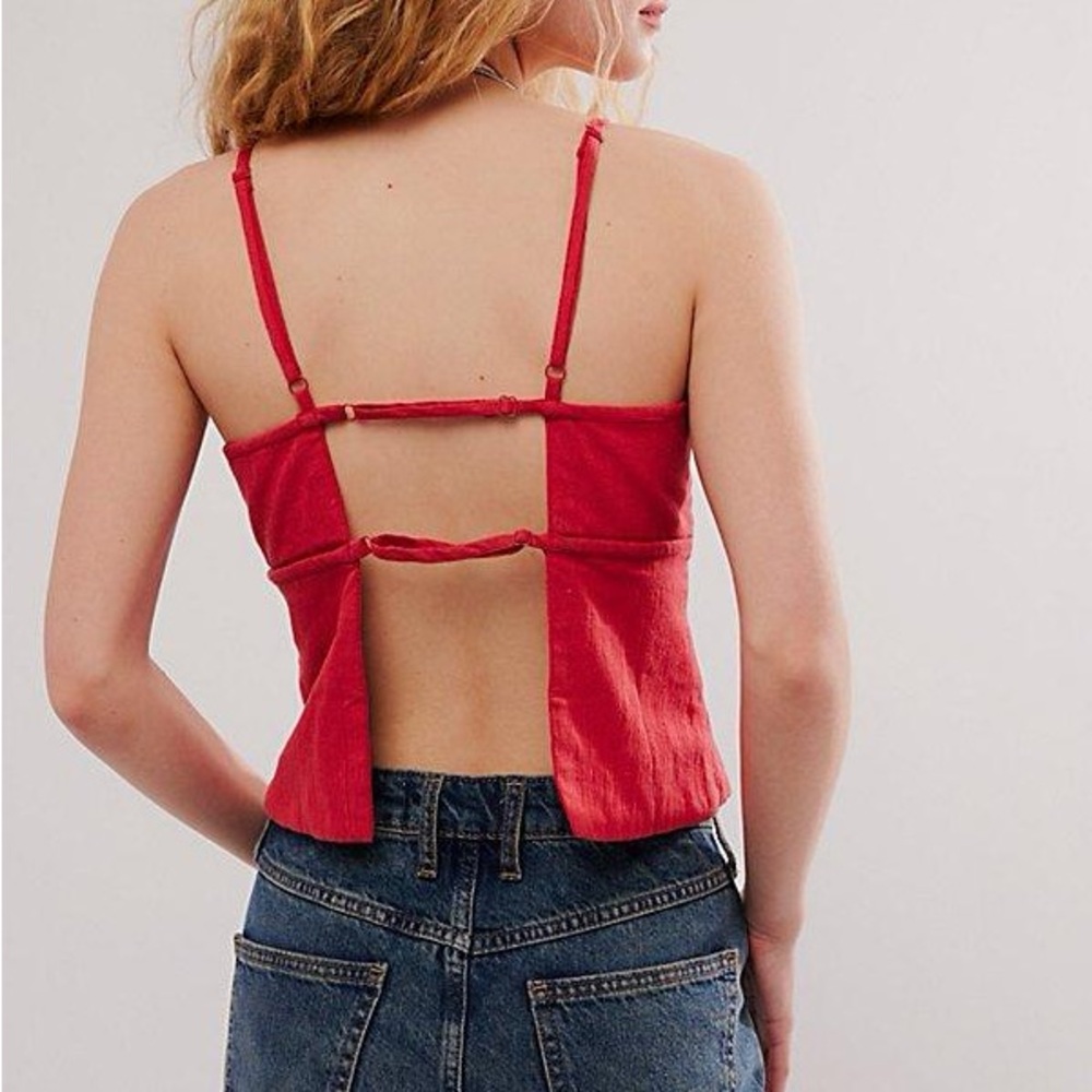 Free People James Linen Top in RED ❤️